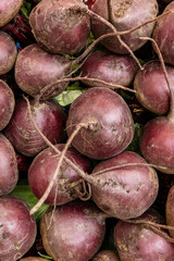 Closeup of bunch of sweet potatoes at the wholesale market stall. Sao Paulo, Brazil