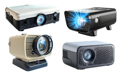 Vintage projectors collection isolated on transparent background, PNG