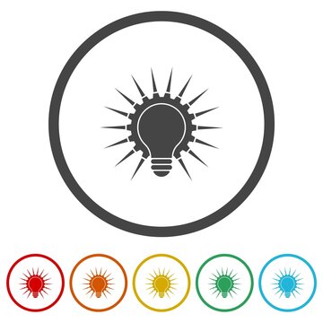 Innovation Idea light bulb icon. Set icons in color circle buttons