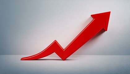 Red check mark with arrow pointing upward on light background. 3D Rendering