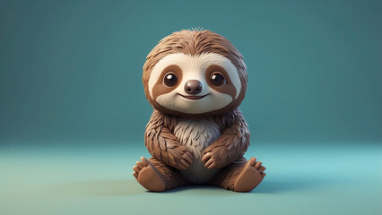 Obraz premium Adorable 3D rendered baby sloth sitting on a teal background.