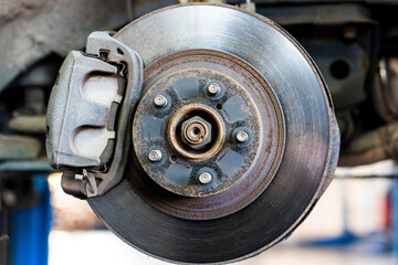 Car  brake calipers and disc brake. Professional automotive maintenance service concept