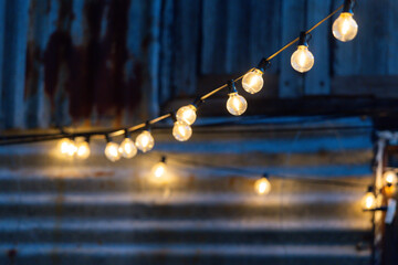 A string of lights with a blue background
