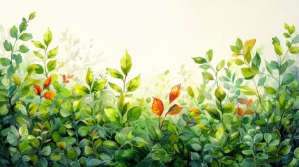The soft greens of the watercolor plants bloom gently against the empty white, evoking a bittersweet tranquility.