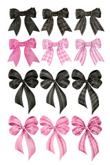 Vector set of bows. Digitally drawn to look like watercolor style illustrations. Isolated on white background.