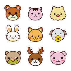 Cute Kawaii Animal Face Vector Set for Kids Stickers and Digital Designs