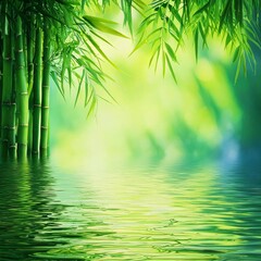 calm water with green bamboo, zen and relaxation in nature concept 