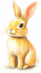 Obraz premium A cute, easy drawing of a rabbit for kids, with a round face, big floppy ears, and a tiny nose. The rabbit has simple oval eyes and a happy smile, sitting with small paws and a fluffy tail.