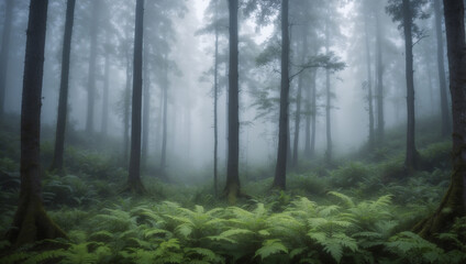 Fototapeta premium Misty Forest with Ferns.