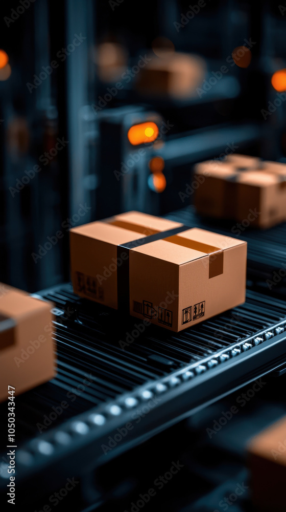 Poster automated systems efficiently track shipments in modern warehouse, showcasing seamless movement of p