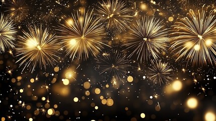 Obraz premium golden fireworks with bokeh lights, for the New Year celebration.