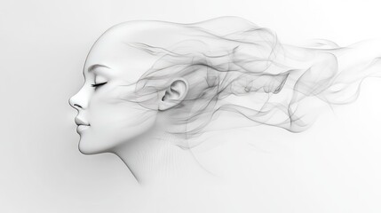 Fototapeta premium A woman's face with smoke flowing from her head, symbolizing ethereal beauty and freedom.