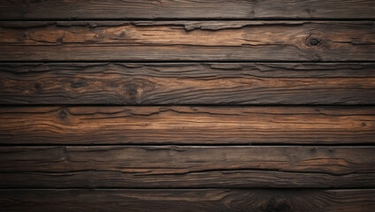 Naklejka premium Rustic wooden planks background with a dark brown weathered texture.