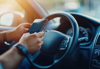 Man Holding Phone While Driving Car