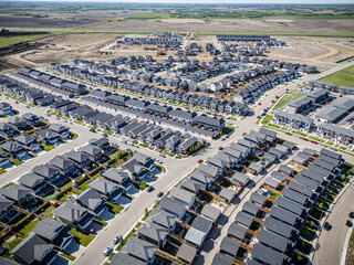 Fototapeta premium Aerial Drone View of Rosewood Neighborhood in Saskatoon, Saskatchewan