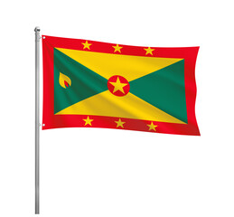 Grenada National flag waving in the wind on a silver pole, isolated on transparent
