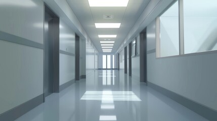 Empty hospital corridor background. Medical clinic hallway. Health care modern design