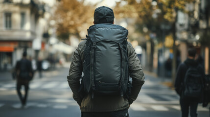 Fototapeta premium Person with Travel Bag Walking in Urban Setting