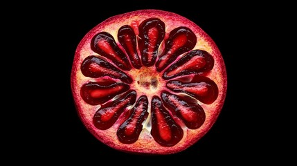 Fototapeta premium Fresh ripe pomegranate on black background, top view. Space for text 