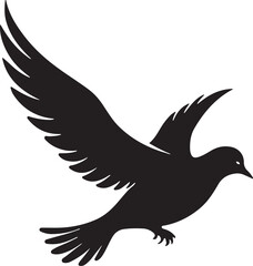 Dove peacemaker silhouette, vector. Dove illustration, symbol of peace. Flying dove holding branch isolated on white and Flying bird silhouette, artwork, wall decals.