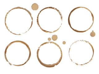 Coffee cup vector stains, Isolated on white coffee stain background, tea ring stamps and splatters Illustration
