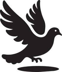 Dove peacemaker silhouette, vector. Dove illustration, symbol of peace. Flying dove holding branch isolated on white and Flying bird silhouette, artwork, wall decals.