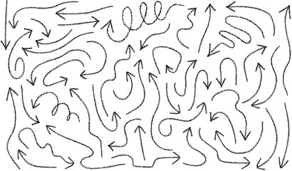 hand-drawn charcoal doodle arrows set
