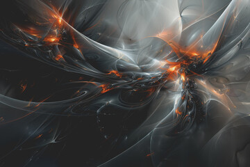 Spectacular abstract lines and smoke fractal patterns in a chaotic dark theme.