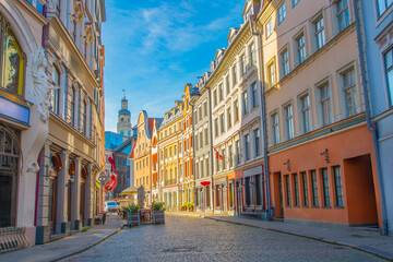 Old street in old Riga. The city is capital of Latvia that is well known to be a very popular...