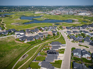 Aerial Drone View of Rosewood Neighborhood in Saskatoon, Saskatchewan