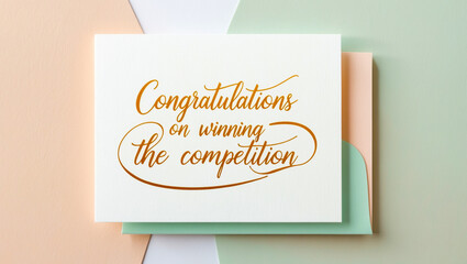 winning competition congratulations card featuring a pastel , minimalist greeting card with hand drawn golden typography message Congratulations On Winning The Competition