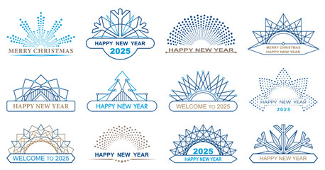 Border made of lines and circles. Geometric New Year pattern. Set of semicircular Christmas ornaments. Semicircle shapes. Designer frames for invitations and holiday cards.