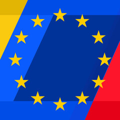 abstract creative window design style of the stars of the flag of the EU as European Union, yellow blue red as concept and progress of problems or development