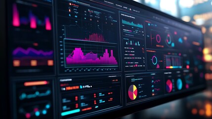 Fototapeta premium Futuristic big data dashboard in 3D with square noise and business insights