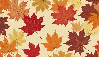 Obraz premium A whimsical wallpaper filled with playful yet elegant illustrations of maple leaves, creating a charming autumn atmosphere with vintage flair, Generative AI