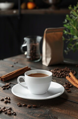 cup of coffee with beans