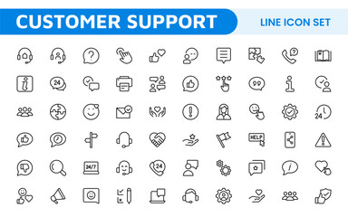 Customer Support Icon Set.  Icons for enhancing user assistance, perfect for help centers, chat interfaces, and service platforms to streamline communication and improve user experience.