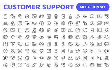Customer Support Icon Set.  Icons for enhancing user assistance, perfect for help centers, chat interfaces, and service platforms to streamline communication and improve user experience.