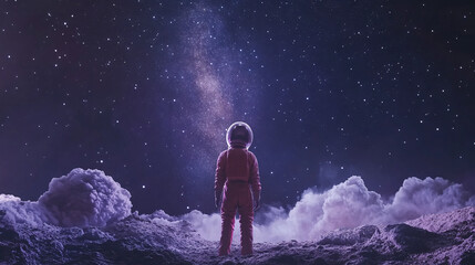 Obraz premium Amazed astronaut watching the Milky Way, set against a starry background and the vast universe surrounding them 