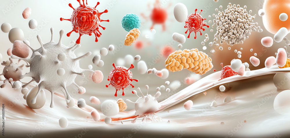 Poster exploring the interactions between bacteria and human immune cells a deep dive into microbial influe