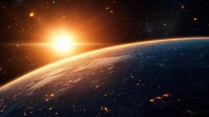 distant view of a glowing sun in the vastness of space, radiating warmth and light amidst the infinite cosmos, evoking feelings of wonder and exploration