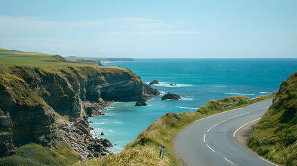 Fototapeta premium A scenic road trip through winding coastal cliffs