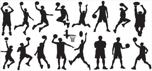 Basketball player silhouette collection. Set of black basketball people silhouette , vector illustration