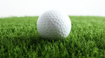 Fototapeta premium A white golf ball sits on a green grass surface.