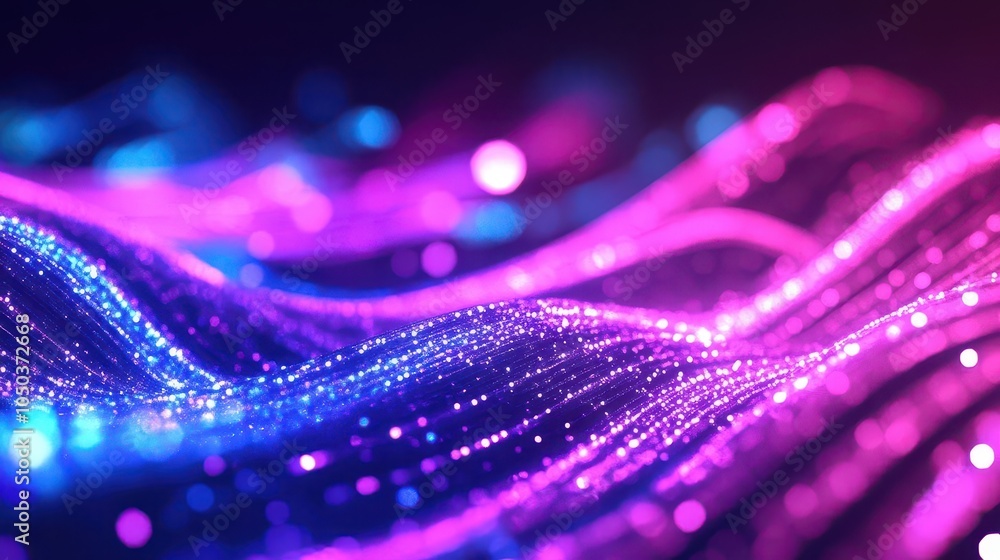 Poster dynamic abstract background featuring pink and blue glowing neon lines interspersed with bokeh light
