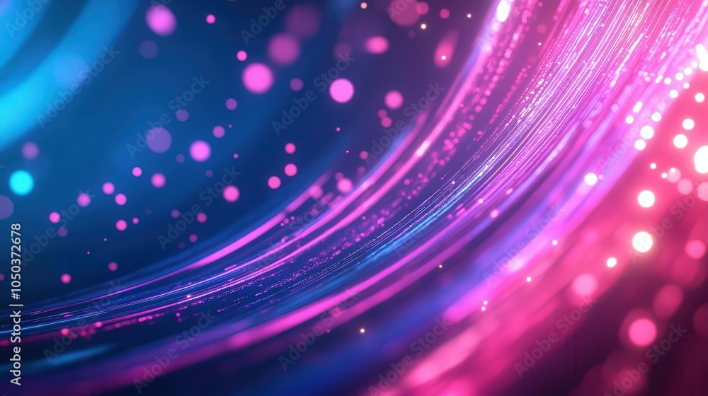 Poster dynamic abstract background featuring pink and blue glowing neon lines interspersed with bokeh light