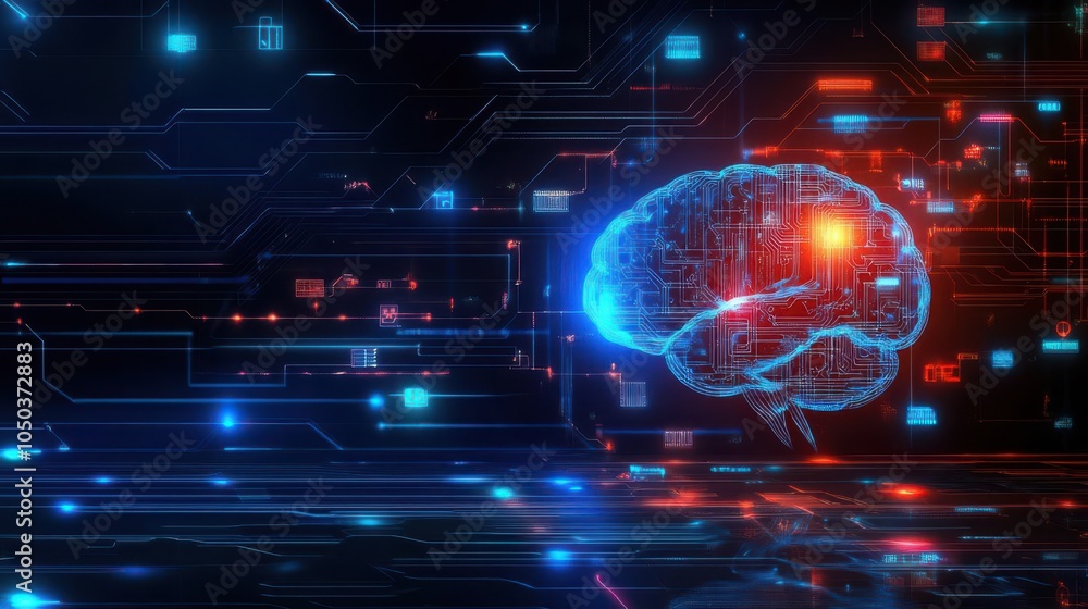 Poster digital brain with glowing circuits on a futuristic background, symbolizing artificial intelligence 