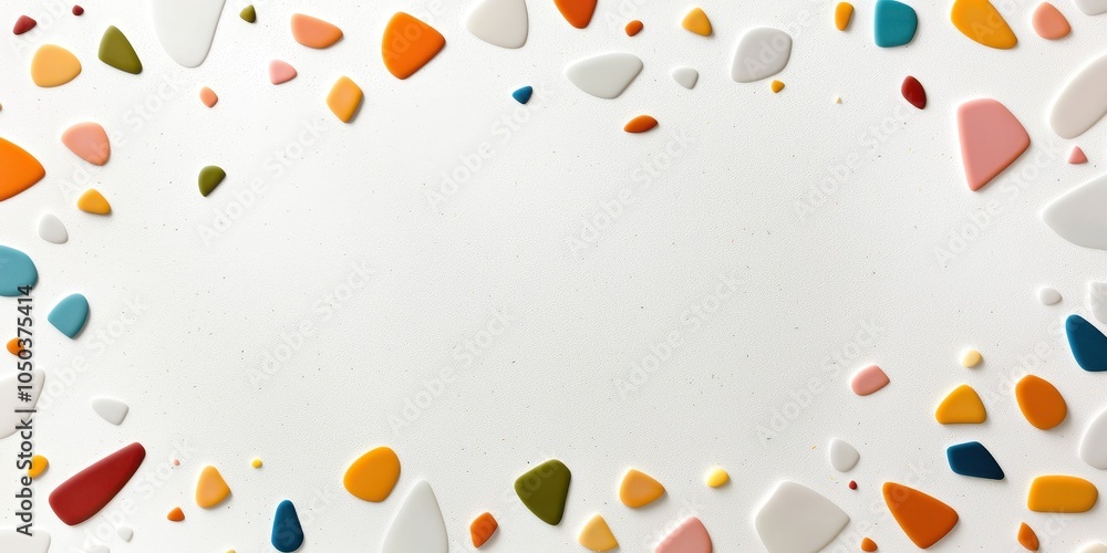 Poster realistic polished terrazzo floor texture with colorful stone chips embedded in a smooth surface.