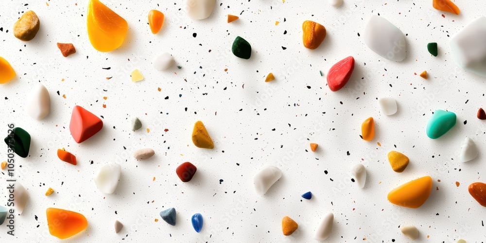 Poster realistic polished terrazzo floor texture with colorful stone chips embedded in a smooth surface.