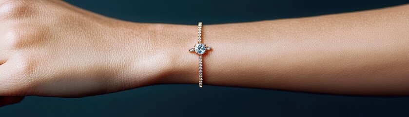 Fototapeta premium Elegant bracelet worn on a woman's wrist against a dark background.